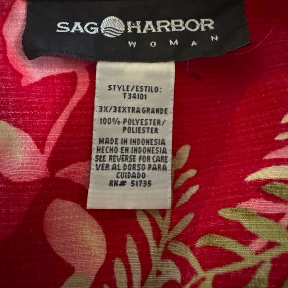 Sag Harbor Red and Green Summer Tropical Casual Button Down Shirt size 3X - Picture 8 of 9